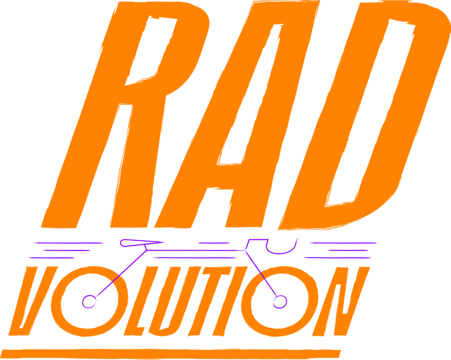 Logo RADvolution gestapelt orange auf weiß mit Fahrrad Logo RADvolution gestapelt orange auf weiß mit Fahrrad
