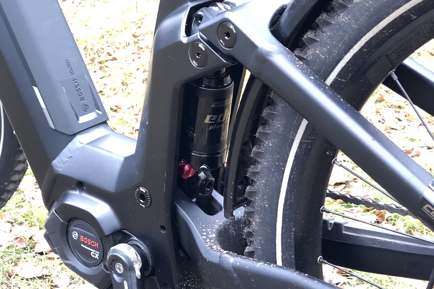 Dämpfer Detailaufnahme der Hinterradfederug eines Centurion Country LX.