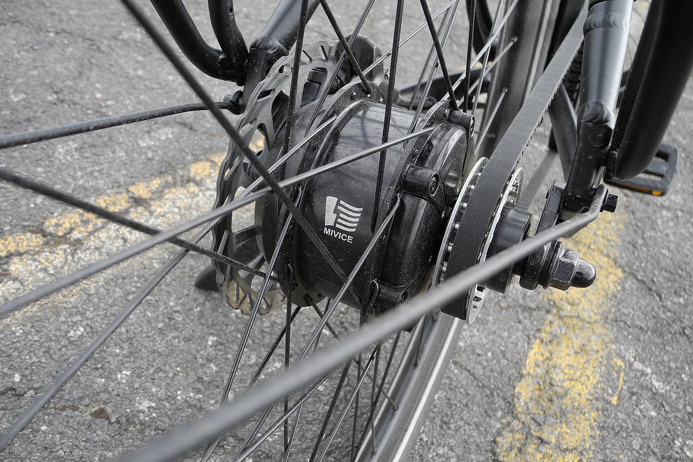 Motor Aufnahme eines Nabenmotors von hinten.