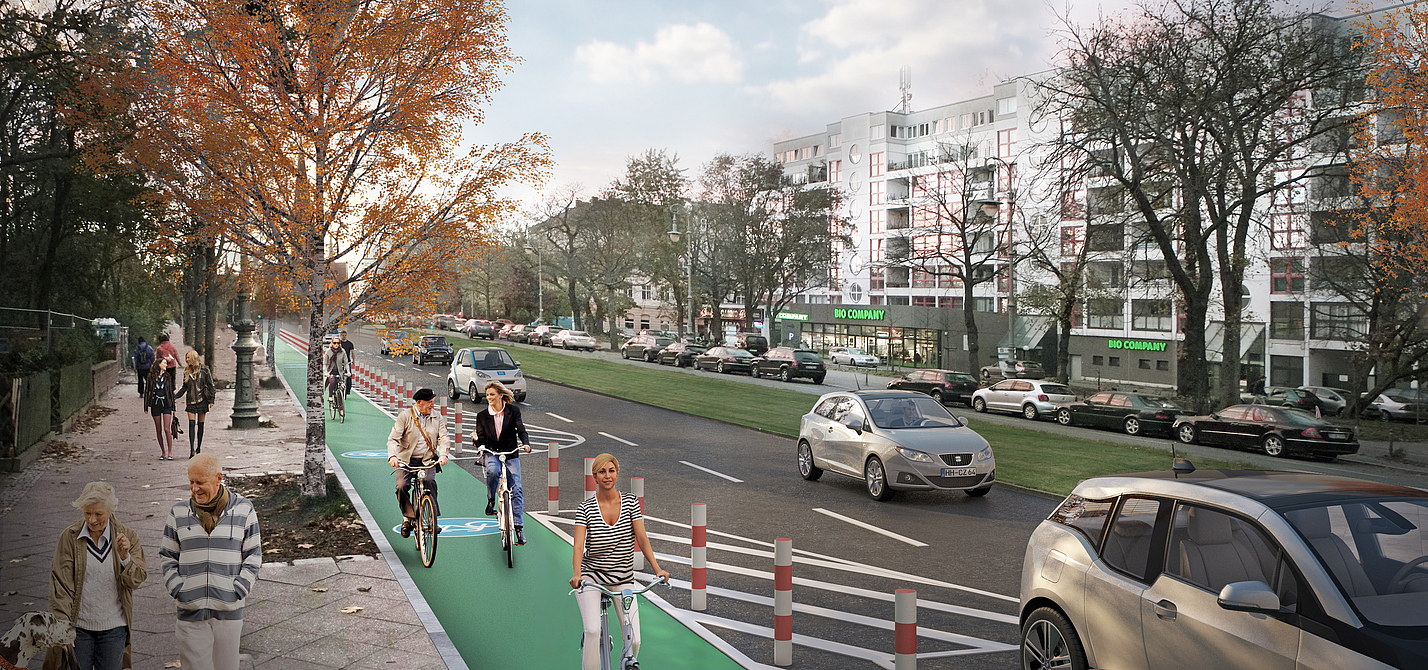 Visualisierung Protected Bike Lanes in Berlin ADFC erklärt: „Protected Bike Lanes“ – Radfahren mit Schutz und Komfort