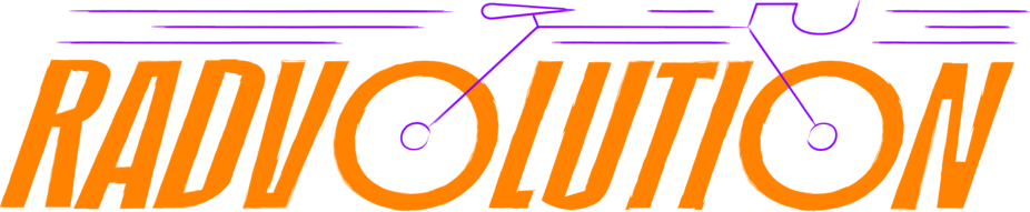 Logo RADvolution lang orange auf weiß mit Fahrrad Logo RADvolution lang orange auf weiß mit Fahrrad