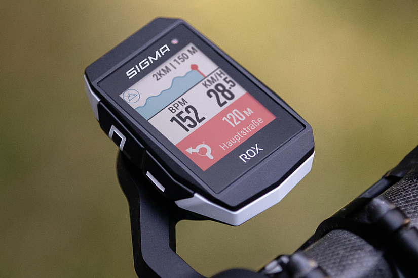 Sigma Rox 11.1 Der Fahrradcomputer Sigma Rox 11.1 an einem Fahrradlenker.
