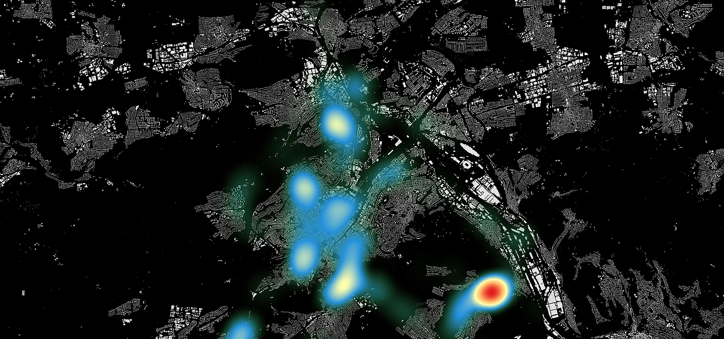 Visualisierung Projekt Cape Reviso: Die Heatmap zeigt, wo Radfahrende in Stuttgart besonders eng überholt werden.